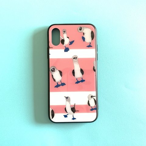 ガラス アオアシカツオドリのスマホケースpink×white