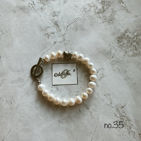 no35 Pearl Heart charm bracelet  淡水パール×ハートチャーム