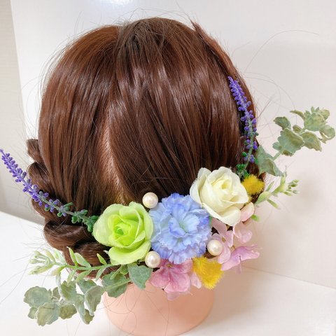 小花とリーフの髪飾り