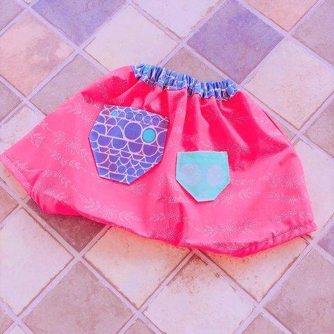 花柄ピンクと水玉グレーサルエルショートパンツ kids