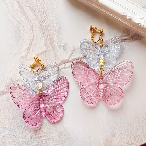 clear pink&Blue Butterfly
