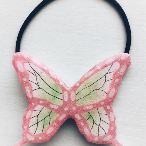 【再販】蝶のヘアゴム　ピンク　大きめ　胡蝶