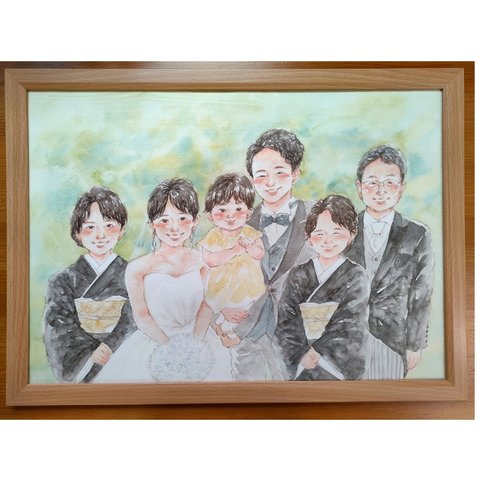 ウェディング 似顔絵 A3 両親贈呈品 イラスト 結婚式  水彩 ウェルカムボード 記念日 子育て感謝状 オーダーメイド 似顔絵オーダー