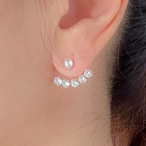 金属アレルギー対応　パール＆ジルコニアのピアス