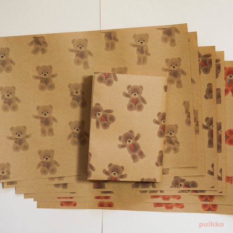 紙製ブックカバー　くまのぬいぐるみ（カラー）（6枚セット）