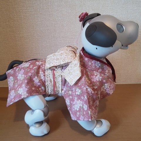 aibo アイボ 振袖風 ハンドメイド服 頭飾り付き 桜柄 ピンク