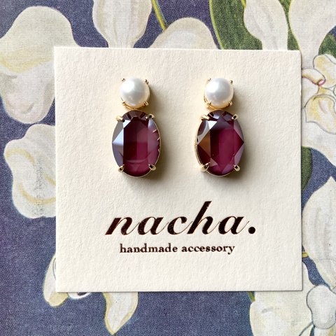 pearl and burgundy pierce / earring