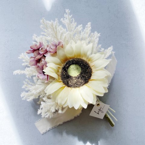 ｎｅｗ【himawari white bouquet swag】ホワイトひまわりブーケ 