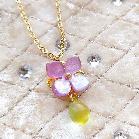 紫陽花のネックレス パープル
