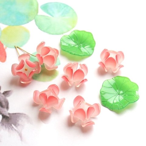 新バージョン★立体お花のアクリルパーツ　バラ　牡丹　蓮　蓮の花　睡蓮②