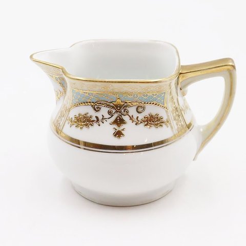 オールドノリタケ NORITAKE 輸出用 スクエアクリーマー 金彩 パウダーブルー 水色 洋食器 上品 大正 アンティーク クラシック