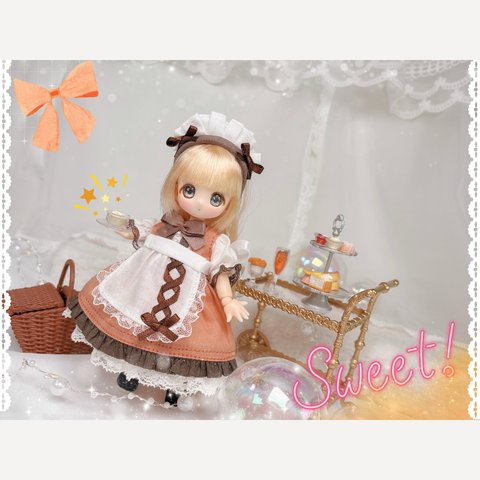 (オレンジ)メイド服セット【オビツ11 / ob11 / あまむす / お洋服　/ ドール服/ ハンドメイド/ 服/ オビツ11服 / シュガーカップス】