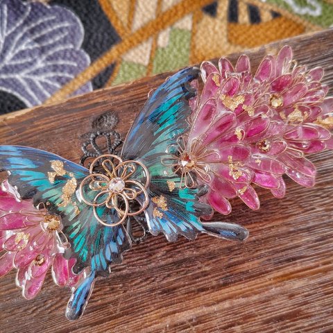 合歓の花と鴉揚羽のバレッタ（hair ornaments of butterfly and flower〜Sleeping flower〜）