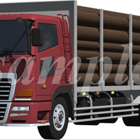 物流に欠かせない10輪大型トラック木材運搬車、切抜き画像イラスト025