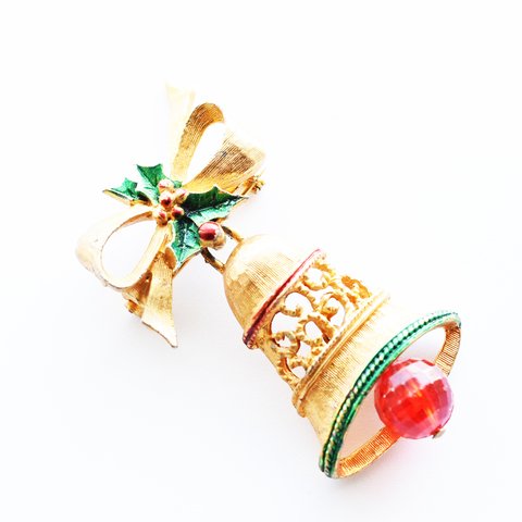 Vintage　GERRY'S　1950s’ christmas ribbon bell motif brooch