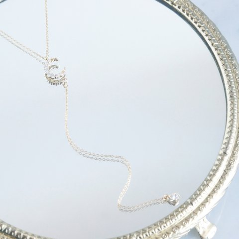 【14KGF】Simple Crescent Moon CZ Y-Necklace