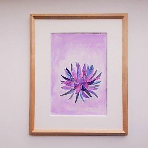 絵画 インテリア  額絵 水彩画 花の絵 紫色の花