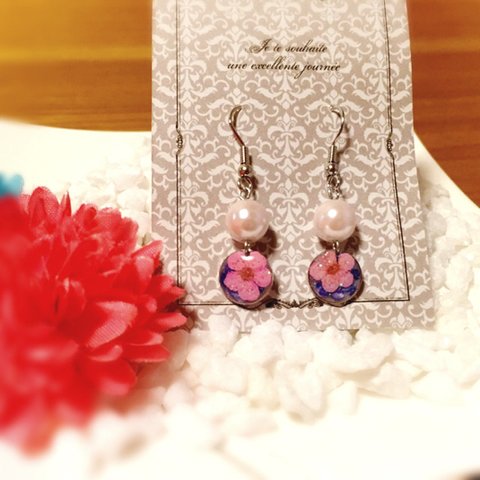 〜 押花のパールピアス 〜