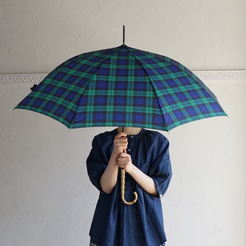 竹の傘  blackwatch ブラックウォッチ 晴雨兼用 長傘 ALCEDO 161051 日傘 雨傘  チェック 竹ハンドル