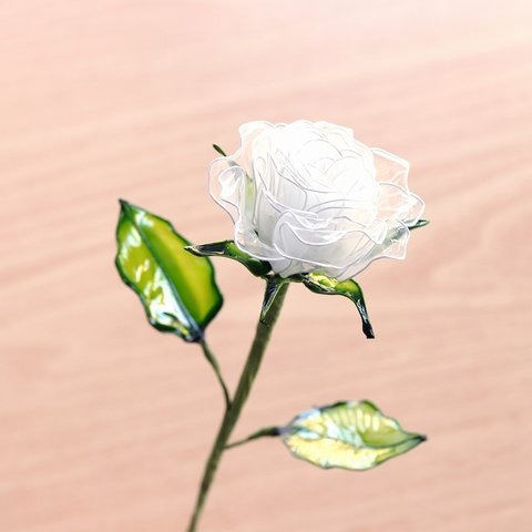 【一目惚れ】  ﾟ･*:.｡.  白い 薔薇  .｡.:*･ﾟ  一輪 花 フラワー ディップアート 飾り ホワイトローズ ギフト 贈り物
