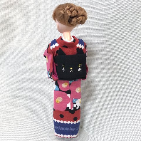 リカちゃん・着物　ハロウィン　猫の帯①
