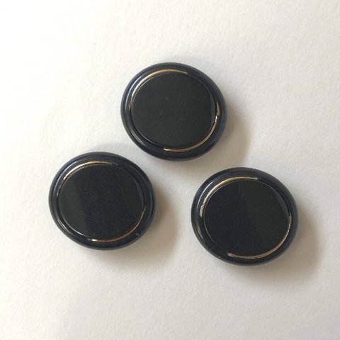 【SALE】 レトロ 楕円形 ボタン ブラック 23mm×21mm 3個セット ca-059