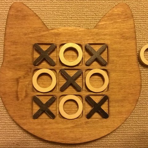 木製ネコ型マルバツ（○×）ゲーム☆ミディアムウォルナット