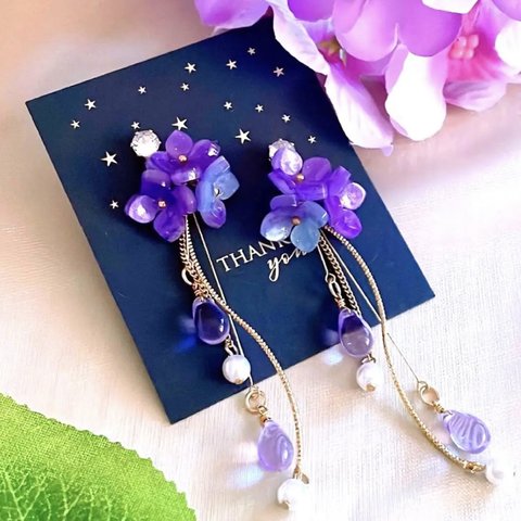 お洒落✨️紫陽花.°ஐ.*パープルフラワー.°ஐ.*レディース︎💕︎ハンドメイド ピアス イヤリング