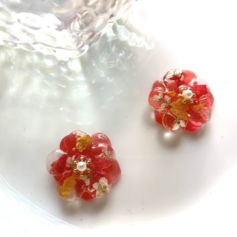 レジンお花のピアス　イヤリング　No.315