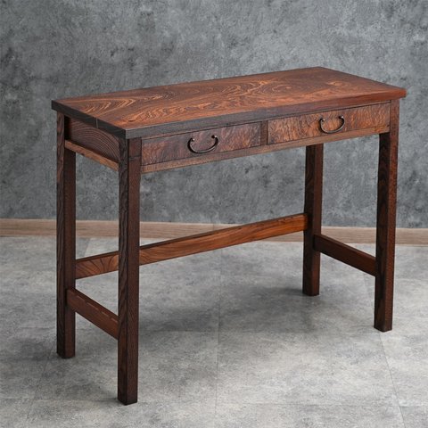古材で作ったデスクテーブル（引き出し付き）　木材_天板：欅材（けやき）／脚部：欅材（けやき）