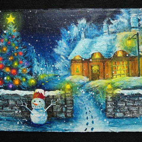 油絵 絵画 クリスマスの夜