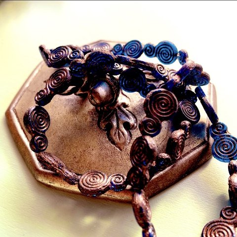 【6コセット】JIRI＊IVANA#czech beads#チェコビーズ　魔除けのスパイラルspiral16✖️11㍉　marine blue/copper