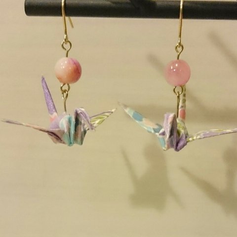 折鶴ピアス 紫