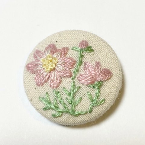 コスモス　お花　ビーズ　くるみボタン　刺繍ヘアゴム　