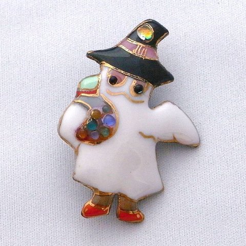 ハロウィンの帽子オバケの七宝焼ブローチ【受注制作】