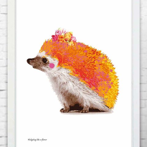 花のようなハリネズミ   アートポスター　おしゃれ　アート　ポスター　A4 　アートポスター　（アート　seiで検索）　動物　622