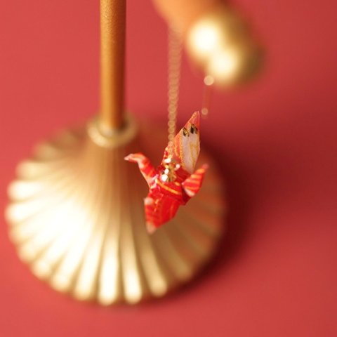 【一点もの】「千羽鶴」　赤紅　片耳　ピアス　イヤリング　お正月　着物　折り鶴　成人式