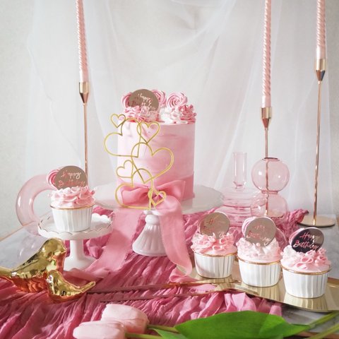 クレイケーキ&カップケーキセットマーブルローズ【Marble rose】無料キャンドル付き　オプション選べるケーキトッパー　撮影セット　撮影小物　おうちフォト　誕生日