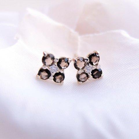 スモーキークォーツ fleurette silver earrings ~小さなお花のシルバーピアス 