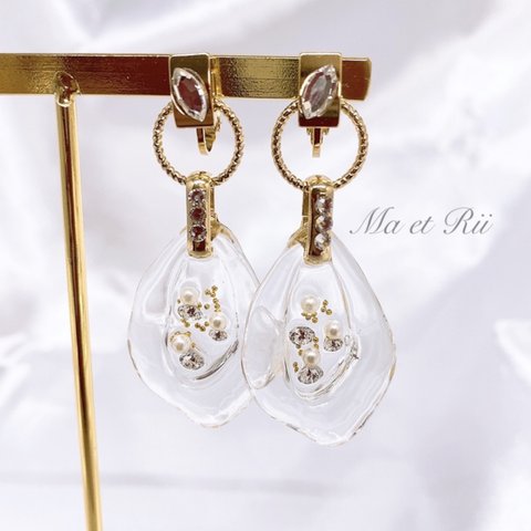 SWAROVSKI ×クリアドロップフープ　クリア　2wayピアス/イヤリング