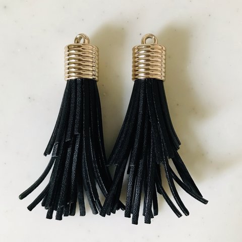 Black Different Length Leather Tassels