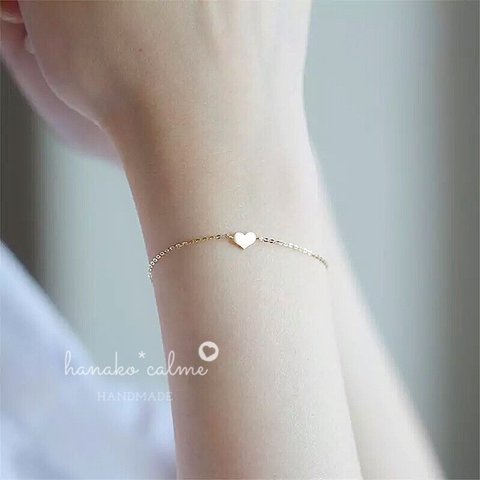 新作　シンプル　繊細　上品　人気　高品質　大人可愛い　ひと粒　ハート　18k　ブレスレット