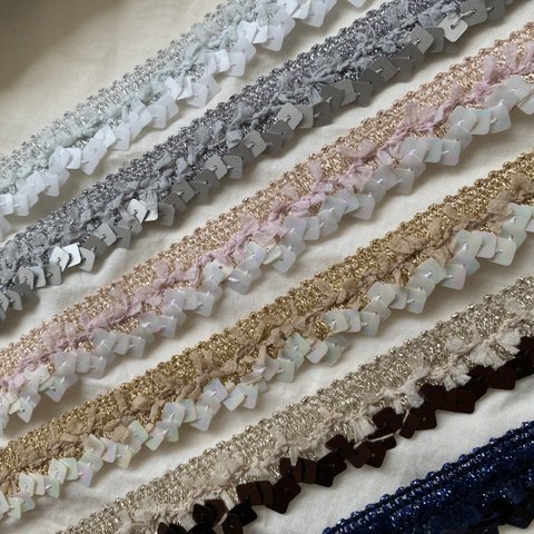 【50㎝〜】FC-00354 スパンコール　レース　レースリボン　ブレード　lace ribbon handmade madeinJapan