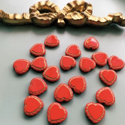【1コずつ販売】JIRI＊IVANA#czech beads#チェコビーズ　heart18㍉　red/ bronze