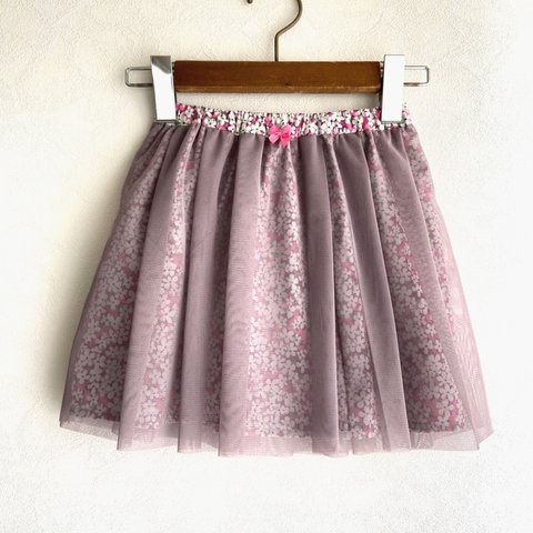 110サイズ【LIBERTY】リバティ・あずきミルクピンクの愛らしい小花柄・プリンセスチュールスカート・<ペタルウィッシュ>