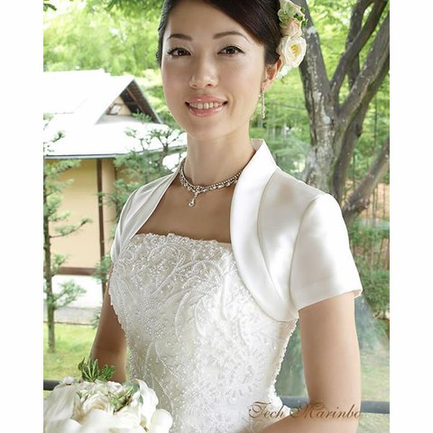 ボレロ【ミカドサテンのスタンドカラー】サテンボレロ 半袖ボレロ 結婚式