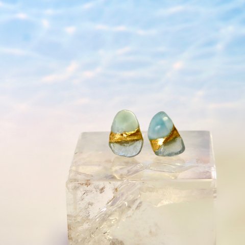 とろける氷と水面＊Larimar×Aquamarine＊金継ぎ／pierce／M~S size