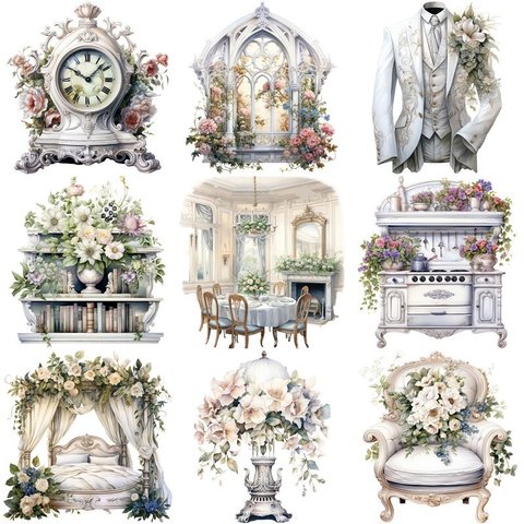 ②Vintage Wedding　お花飾り家具　小物❄フレークシール