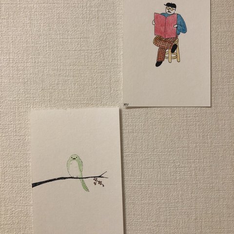 『ことり』&『おじさん』2枚組イラスト 