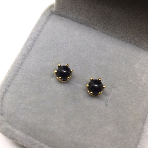 456【モリオン】天然石一粒ピアス＊4.5mm＊サージカルステンレス